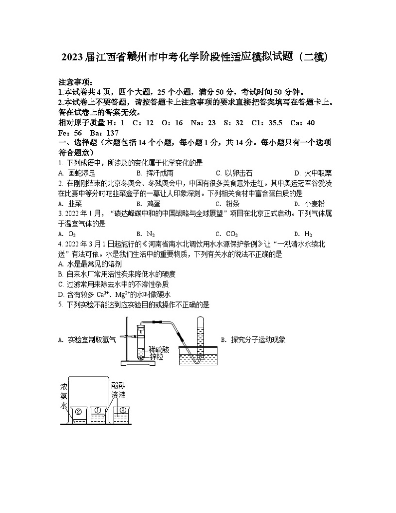 2023届江西省赣州市中考化学阶段性适应模拟试题（二模）含解析01