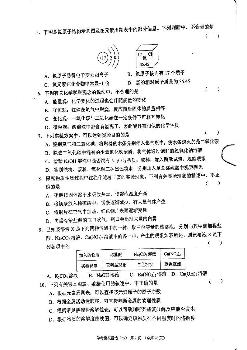 2022年济南市高新区初三化学一模_0 试卷02