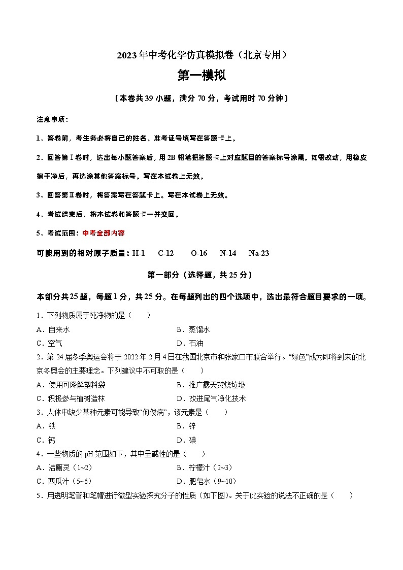 2023年北京中考化学仿真模拟卷（解析版）01