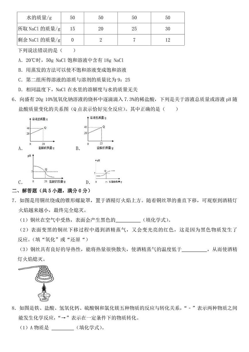 2018-2022年近五年浙江省宁波市中考化学试卷附真题答案02