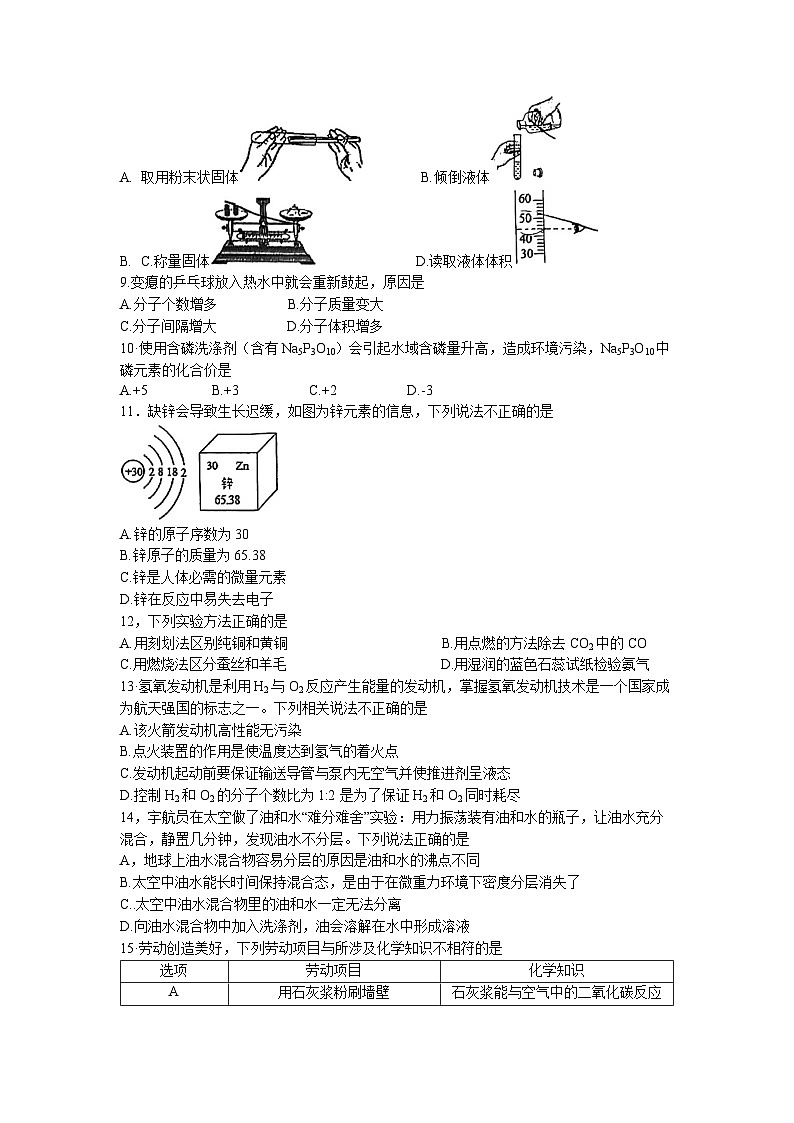2023年江苏省苏州市立达中学中考二模化学试题(无答案)02