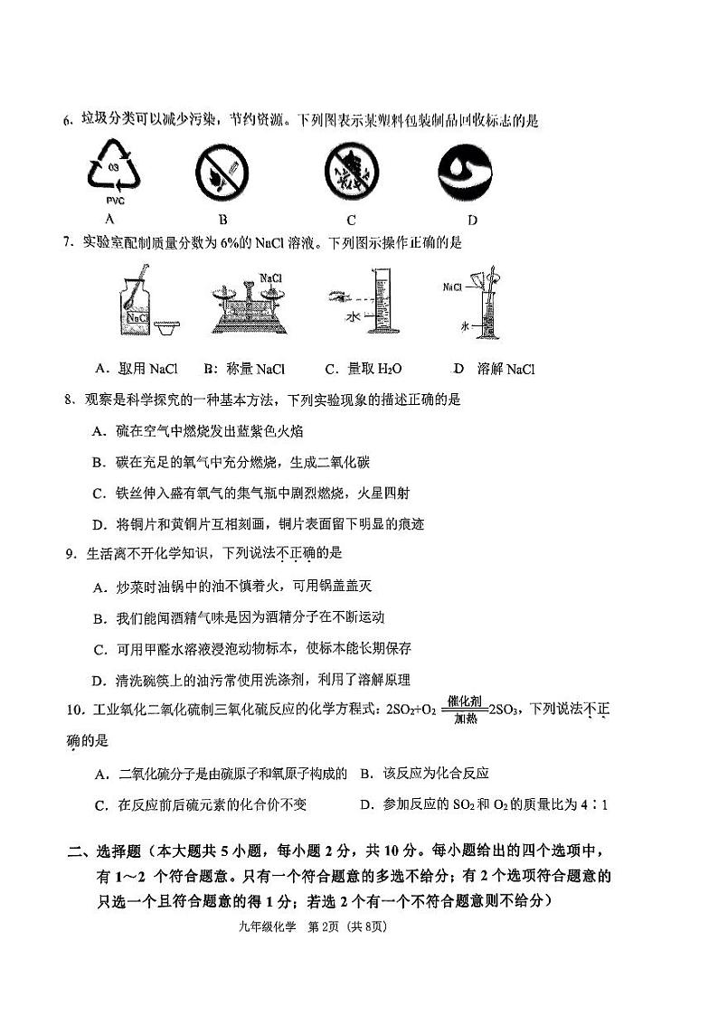 2023年天津市滨海新区中考二模化学试题02
