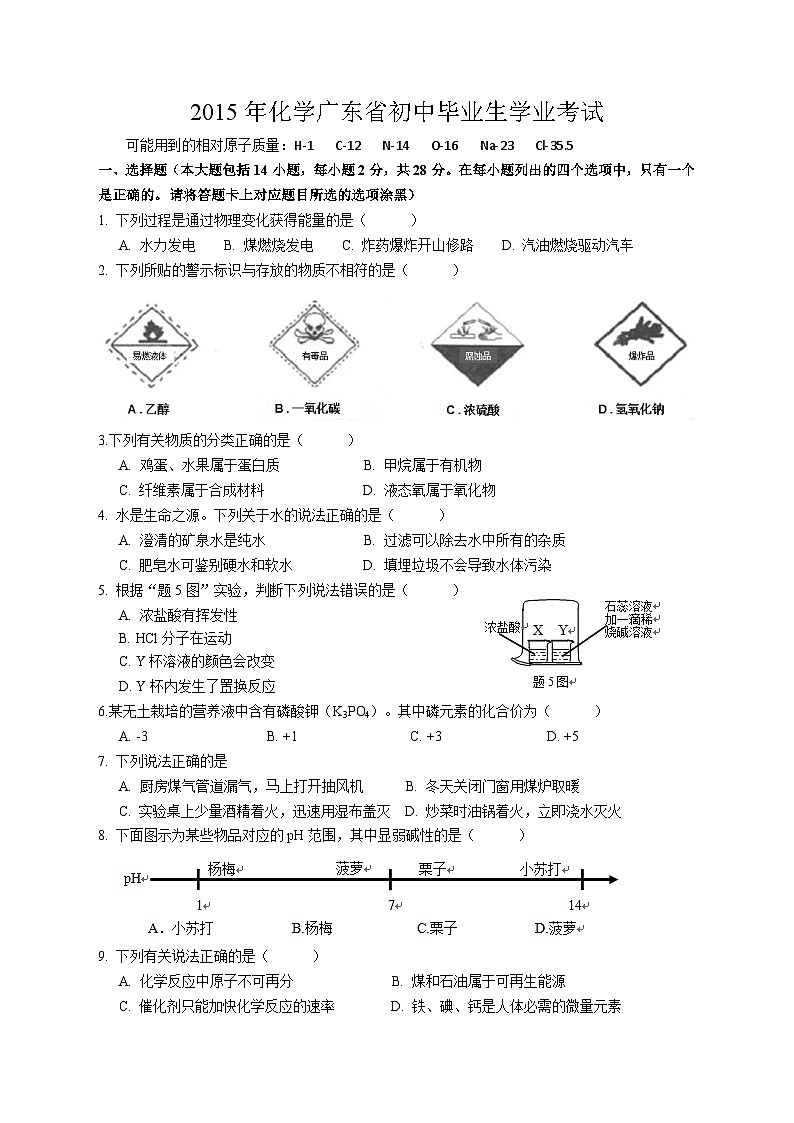 2015年广东省中考化学试题及答案第1页