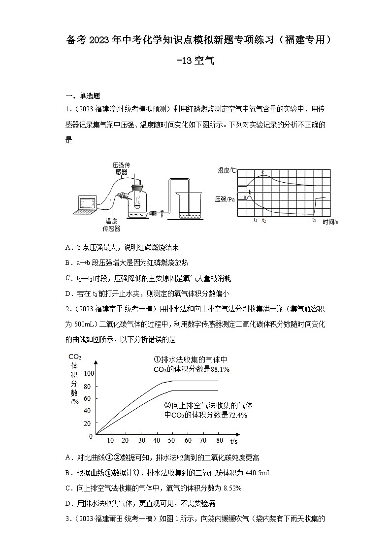 备考2023年中考化学知识点模拟新题专项练习（福建专用）-13空气第1页