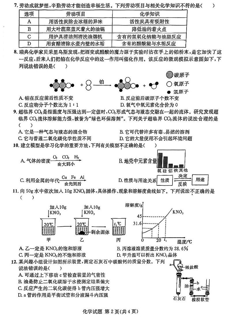 2023届安徽省C20教育联盟九年级中考三模化学试卷+答案第2页