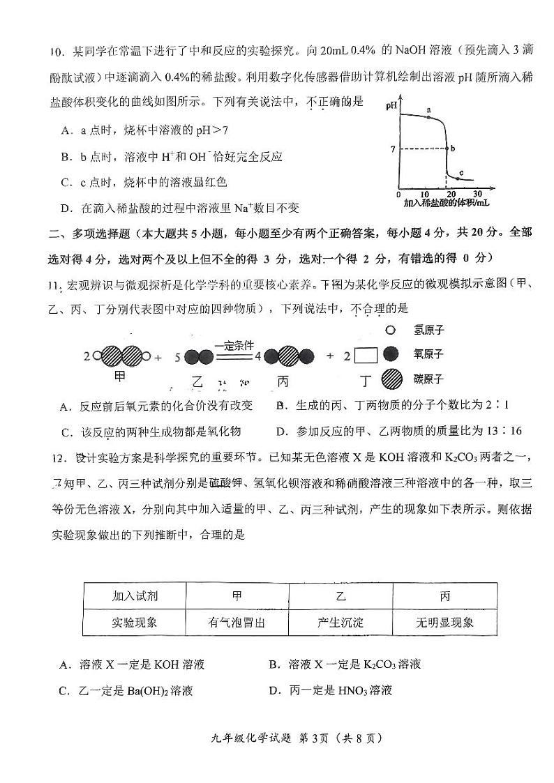 2023年济南市槐荫区初三化学三模含答案第3页