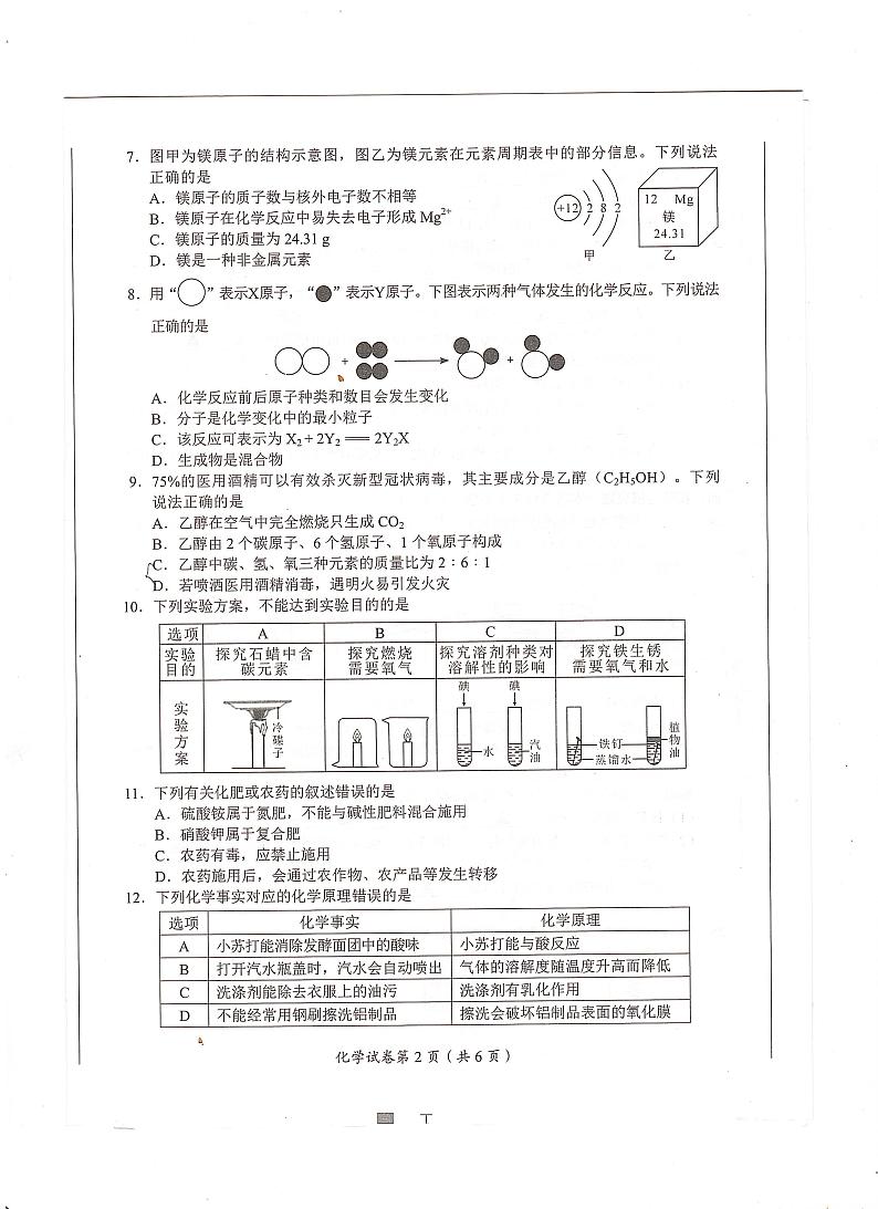 四川省甘孜州2020年中考化学试题（图片版，无答案）第2页