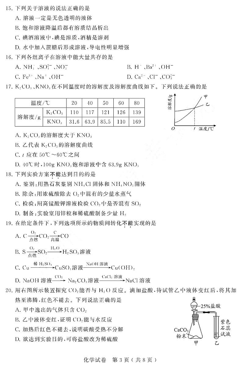 2020年江苏省苏州市中考化学试题(PDF版)第3页
