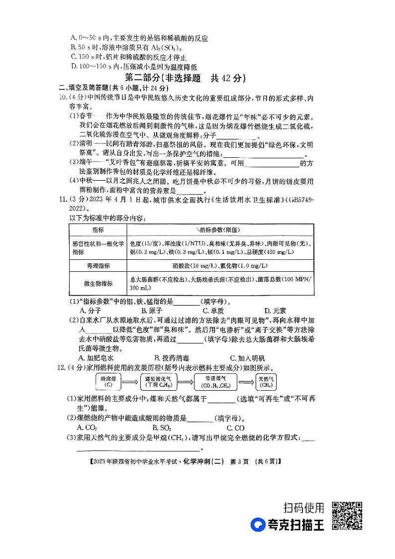 2023年陕西省榆林市子洲县张家港希望中学初中学业水平考试化学冲刺（二）第3页