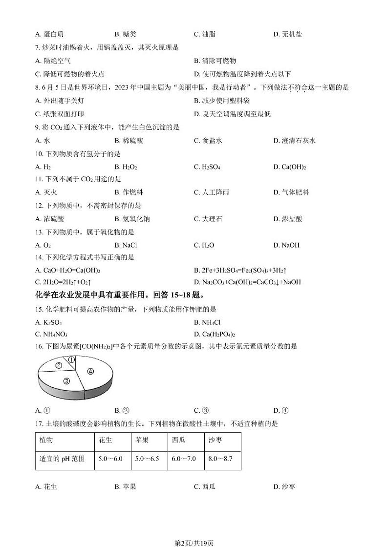 2023年北京房山初三二模化学试题及答案02