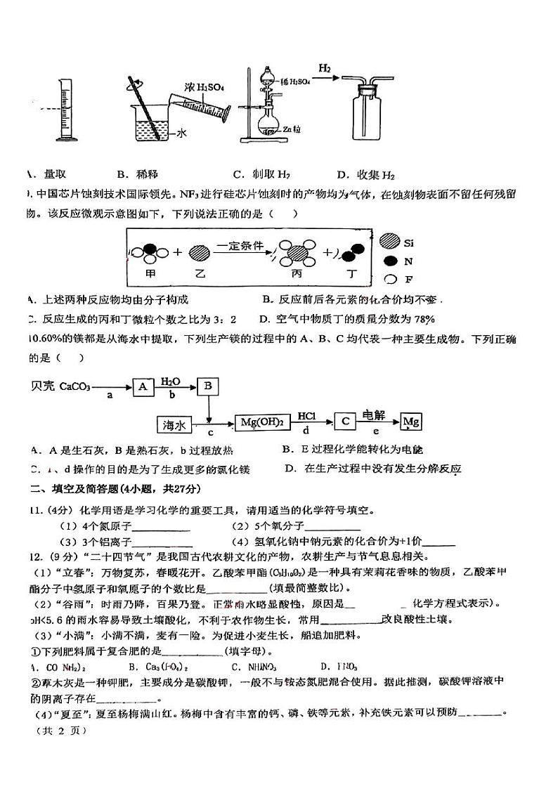 2023年甘肃省张掖市甘州区思源实验学校5月中考模拟化学试卷02