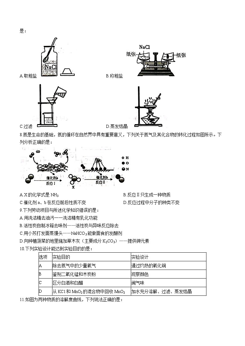 2023年安徽省合肥市瑶海区部分学校中考三模化学试题（含答案）02