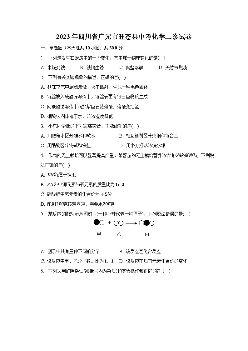 2023年四川省广元市旺苍县中考化学二诊试卷-普通用卷01