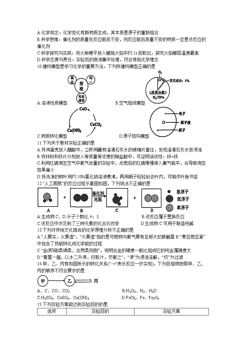 2023年重庆市九龙坡区实验外国语学校中考三模化学试题(无答案)02