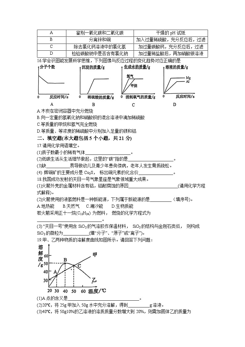 2023年重庆市九龙坡区实验外国语学校中考三模化学试题(无答案)03