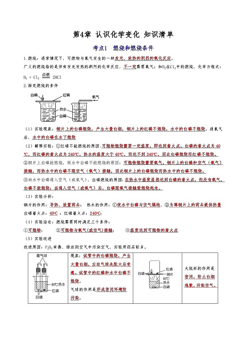 【期末复习】第4章认识化学变化 ——初中化学九年级单元知识点梳理（沪教版）01