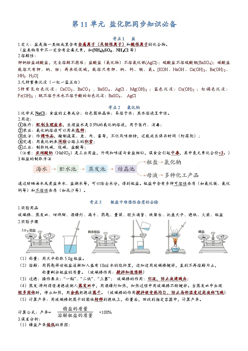 【期末复习】第11单元盐化肥——初中化学九年级单元知识点梳理（人教版）01