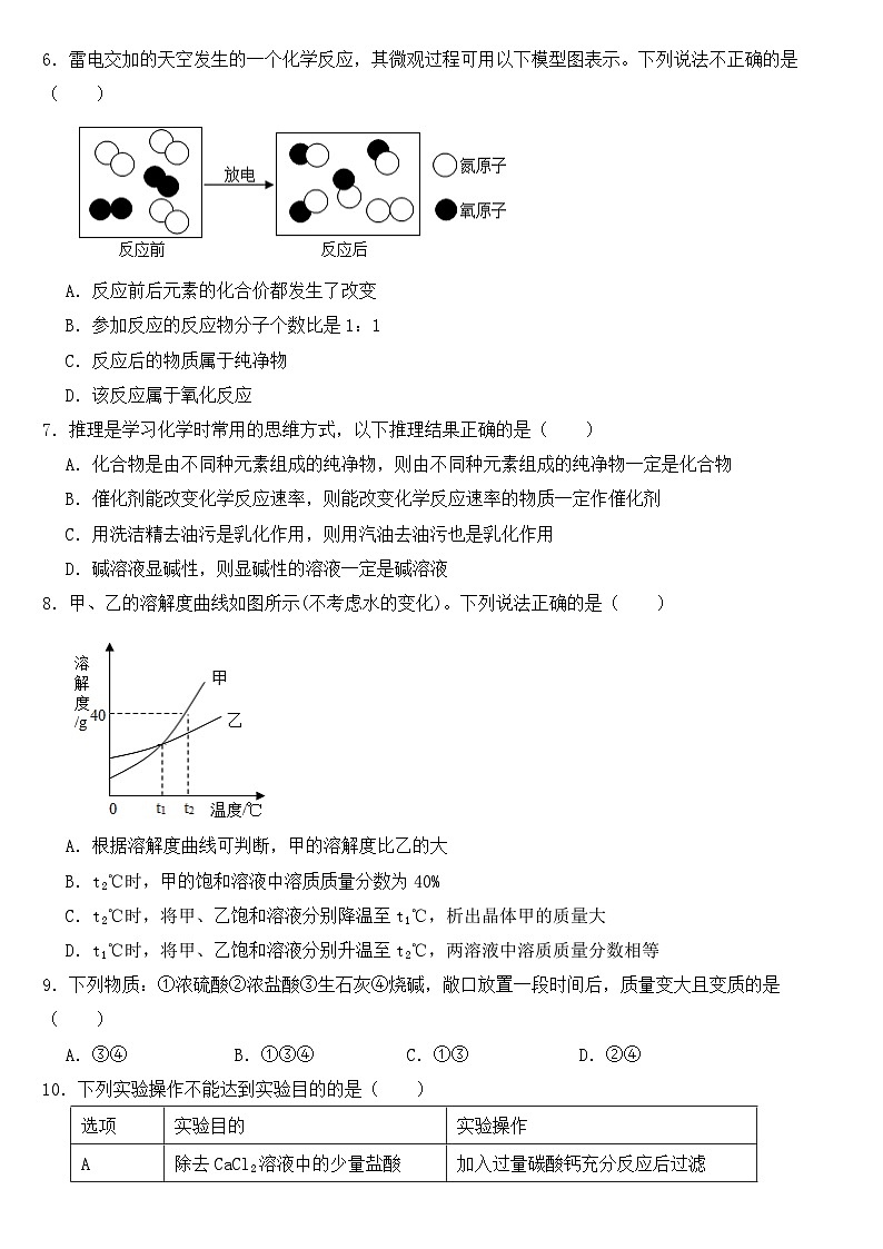 四川省巴中市2021年中考化学试题【含答案】02