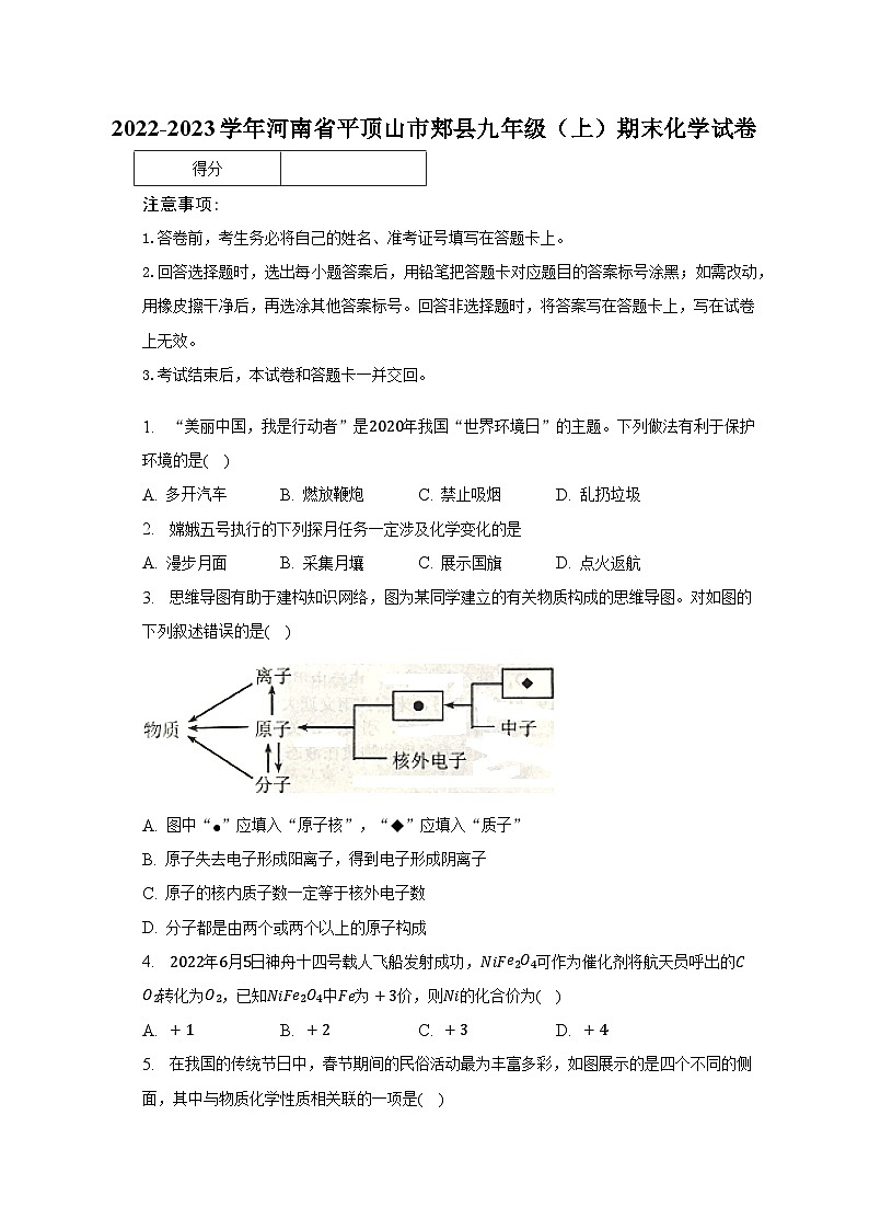 2022-2023学年河南省平顶山市郏县九年级（上）期末化学试卷（含解析）第1页