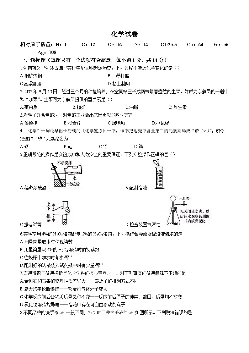 2023年河南省郑州市中原区郑州外国语中学中考三模化学试题(含答案)01