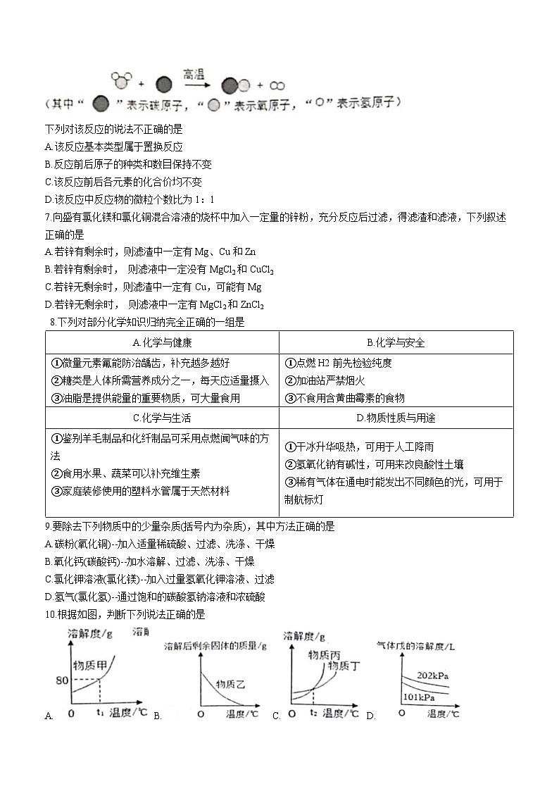 2023年江苏省宿迁市中考一模化学试题(含答案)02