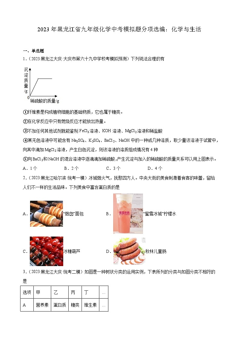 2023年黑龙江省九年级化学中考模拟题分项选编：化学与生活第1页