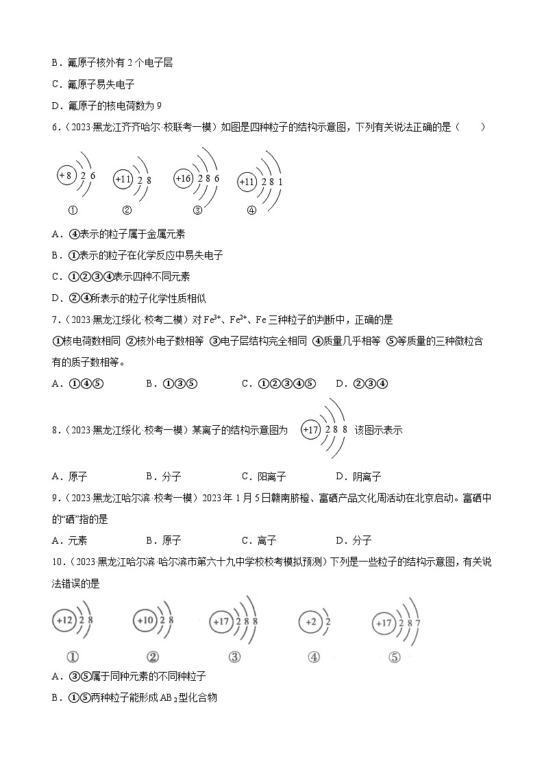 2023年黑龙江省九年级化学中考模拟题分项选编：物质构成的奥秘第2页
