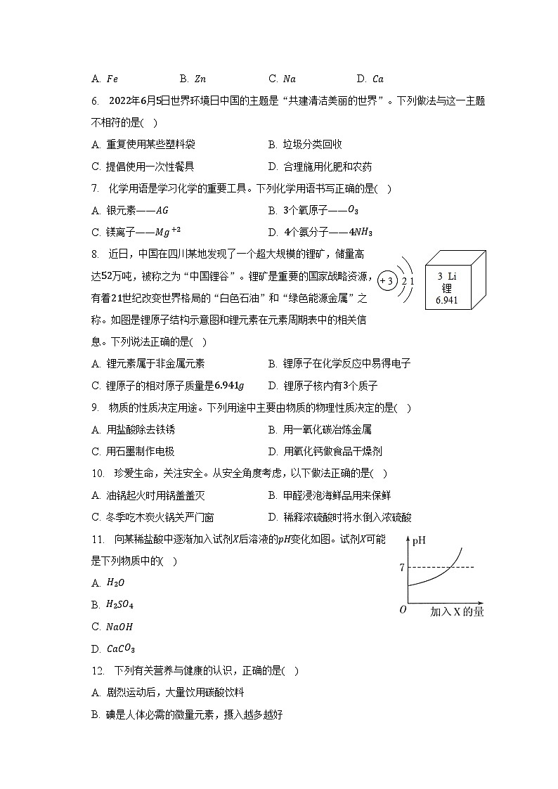2023年内蒙古赤峰市松山区中考化学模拟试卷（二）（含解析）第2页
