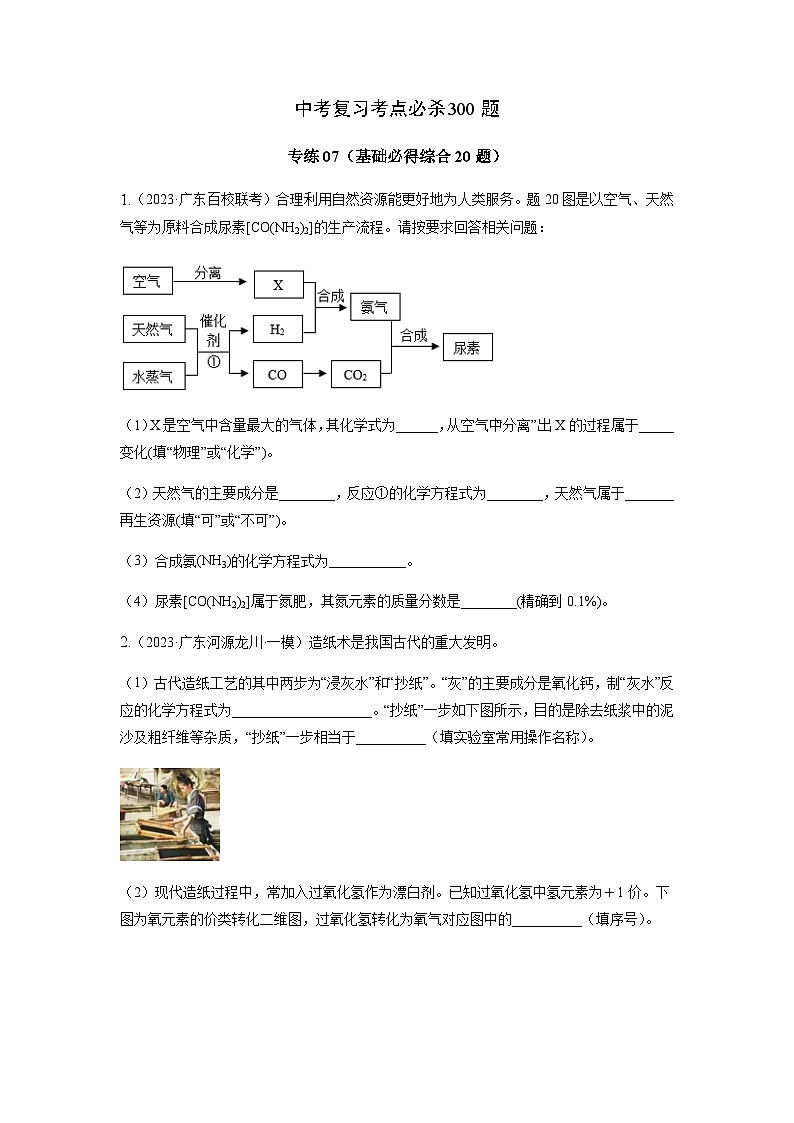 专练07（强化基础综合20题）-备战2023年中考化学考前必杀300题（广东专用）（原卷版）第1页