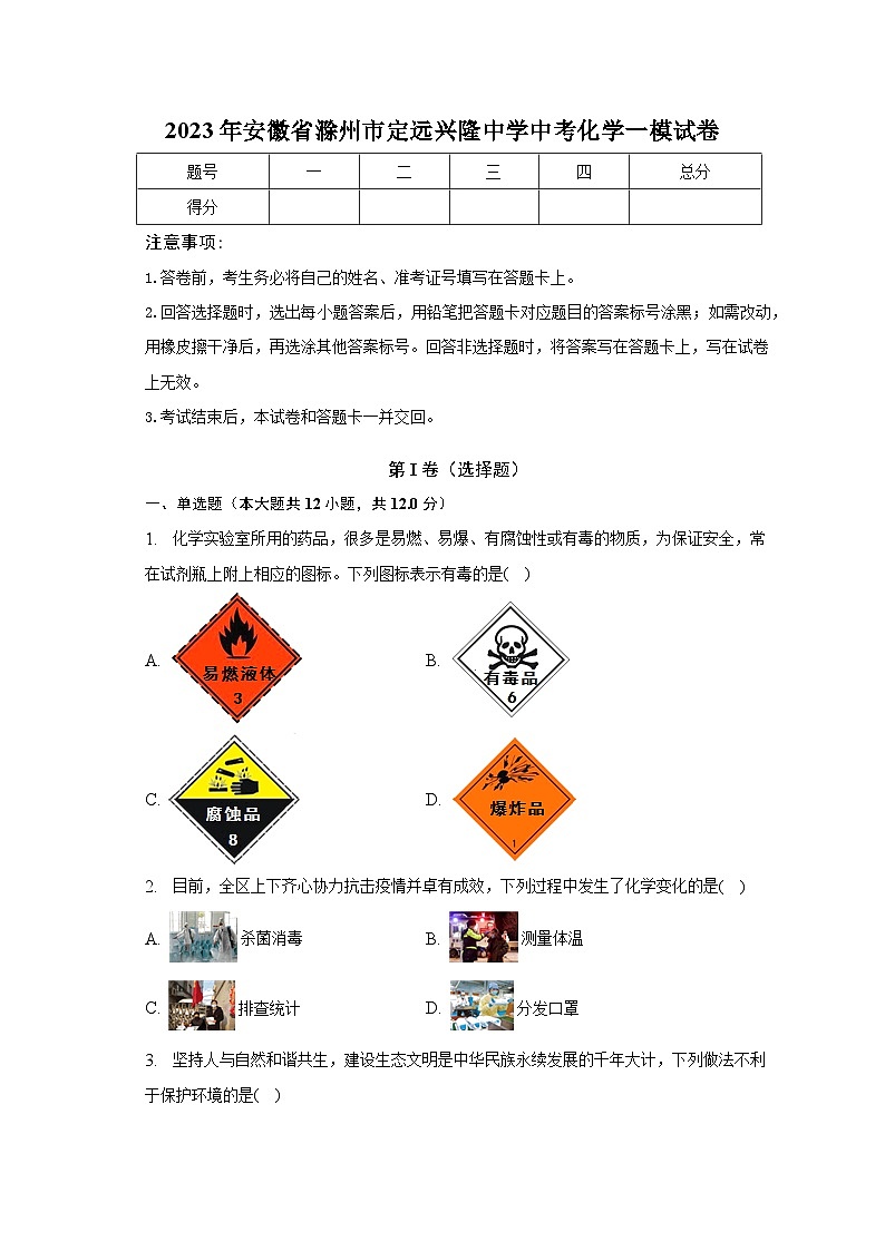 2023年安徽省滁州市定远兴隆中学中考化学一模试卷（含解析）01