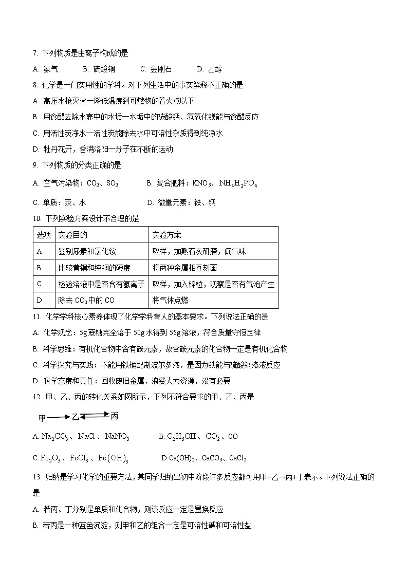 2023年河南省焦作市武陟县中考三模化学试题(含答案)02