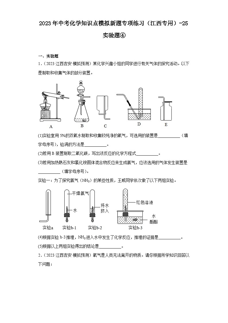 2023年中考化学知识点模拟新题专项练习（江西专用）-25实验题④第1页