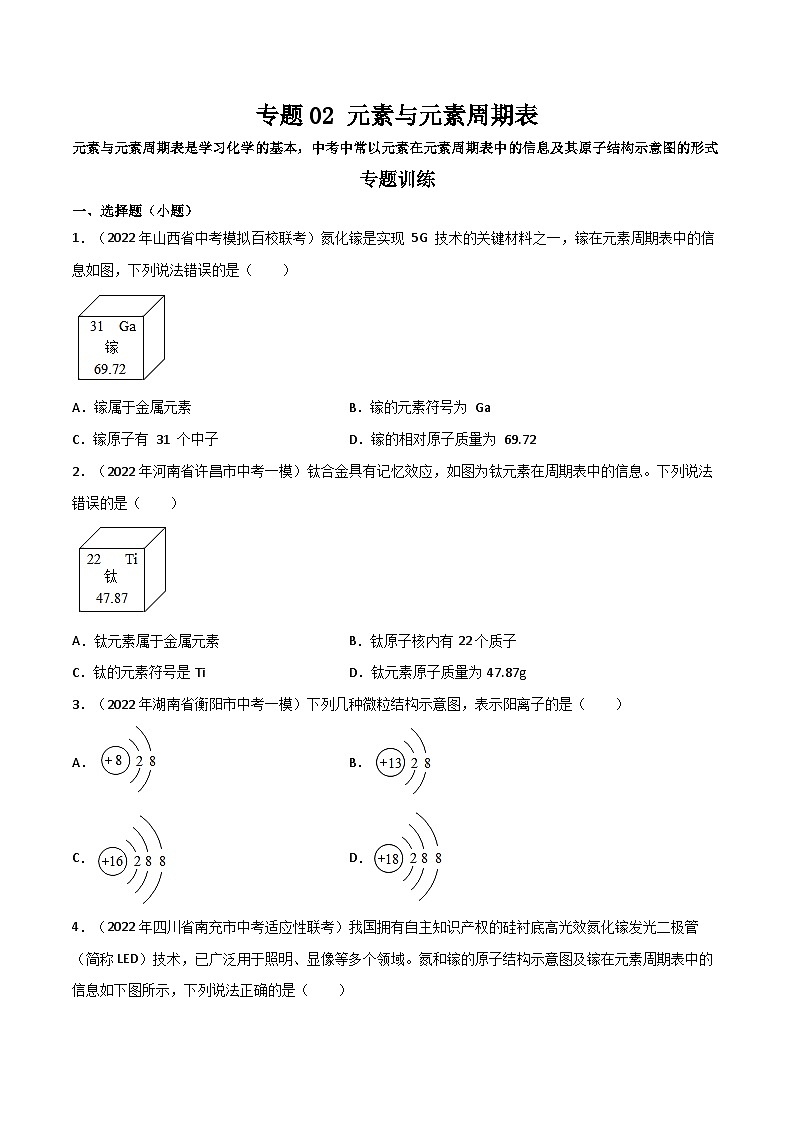 专题02 元素与元素周期表（原卷版）第1页