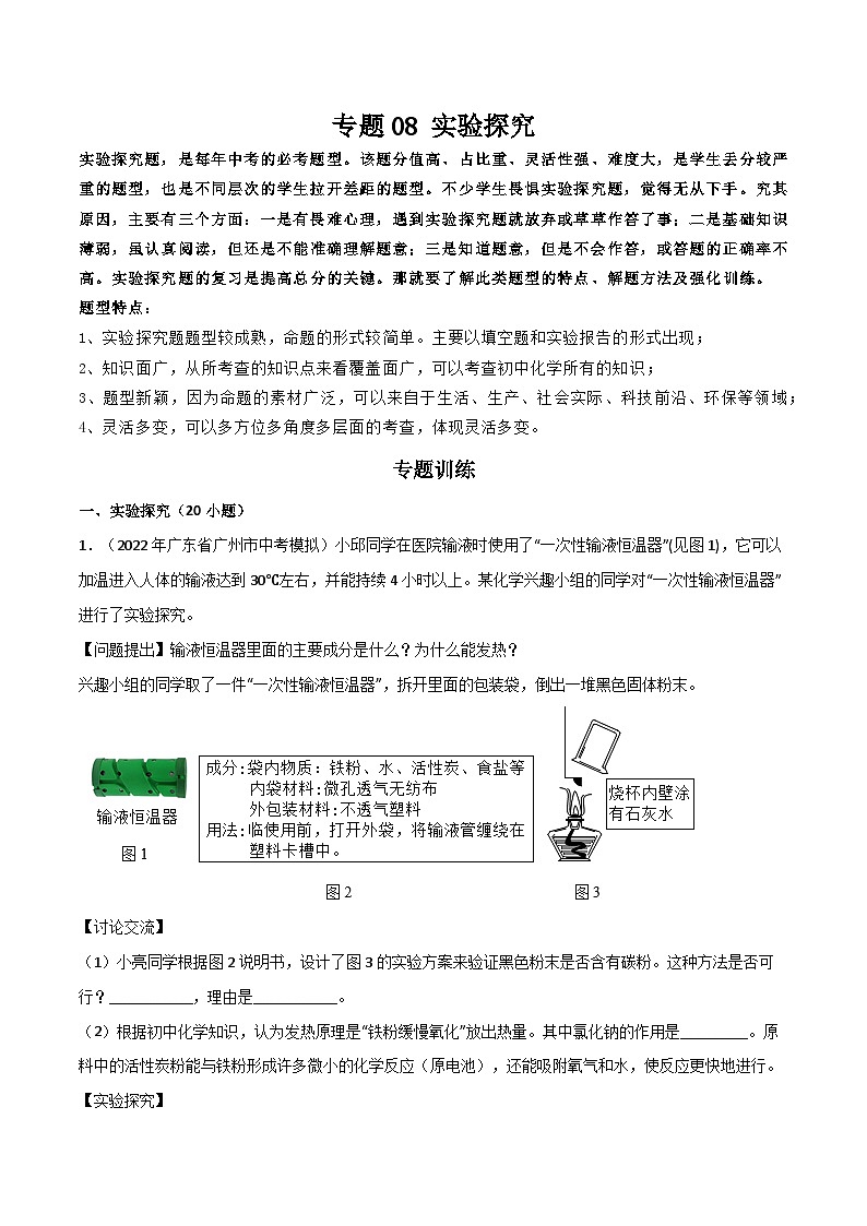 专题 08 实验探究-中考化学总复习高频考点必刷题（全国通用）01