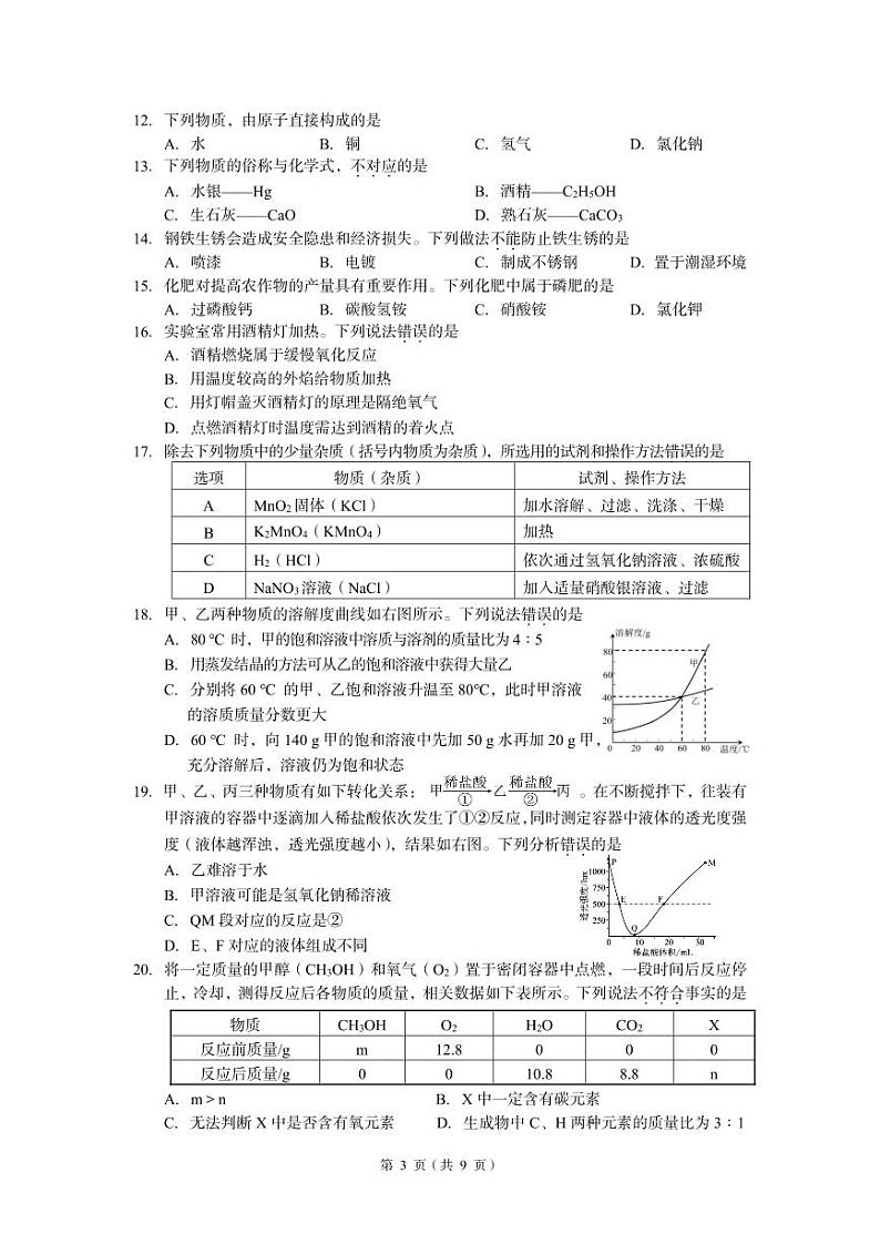 5.2023年广西初中学业水平考试化学试题试卷结构及参考样卷03
