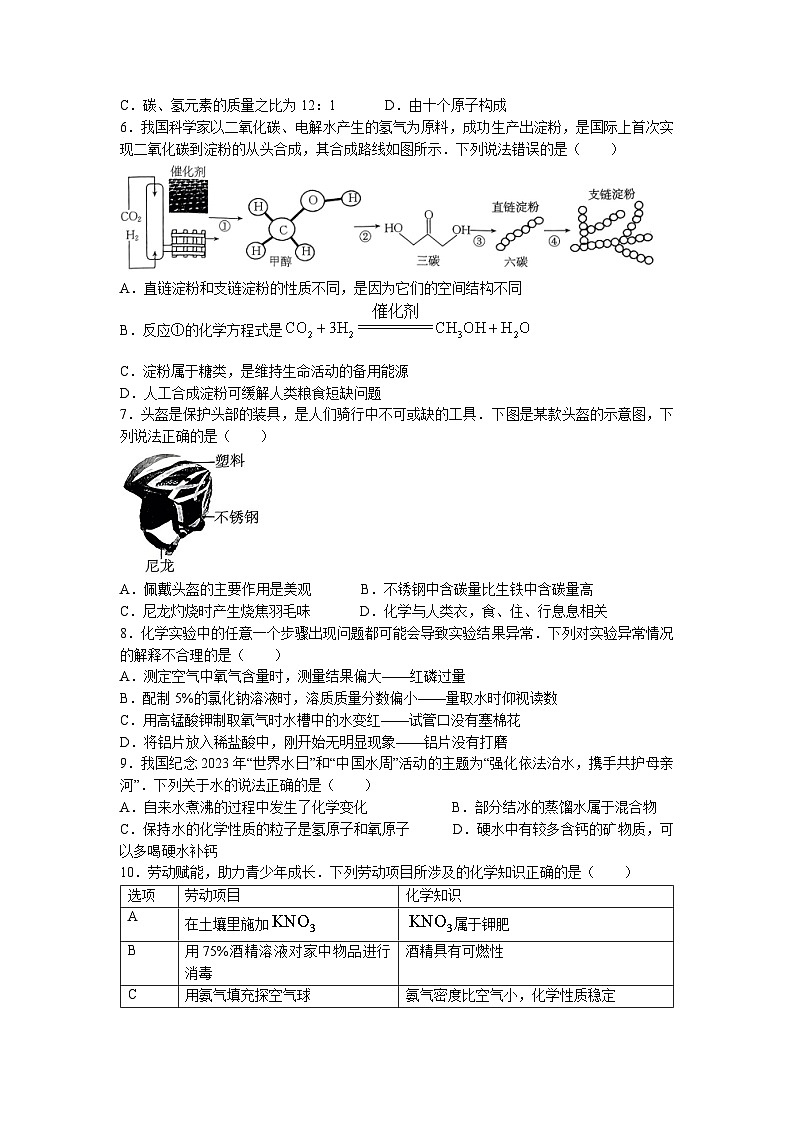2023年安徽省芜湖市无为市福渡初中学校初中学业水平化学冲刺卷一(无答案)02