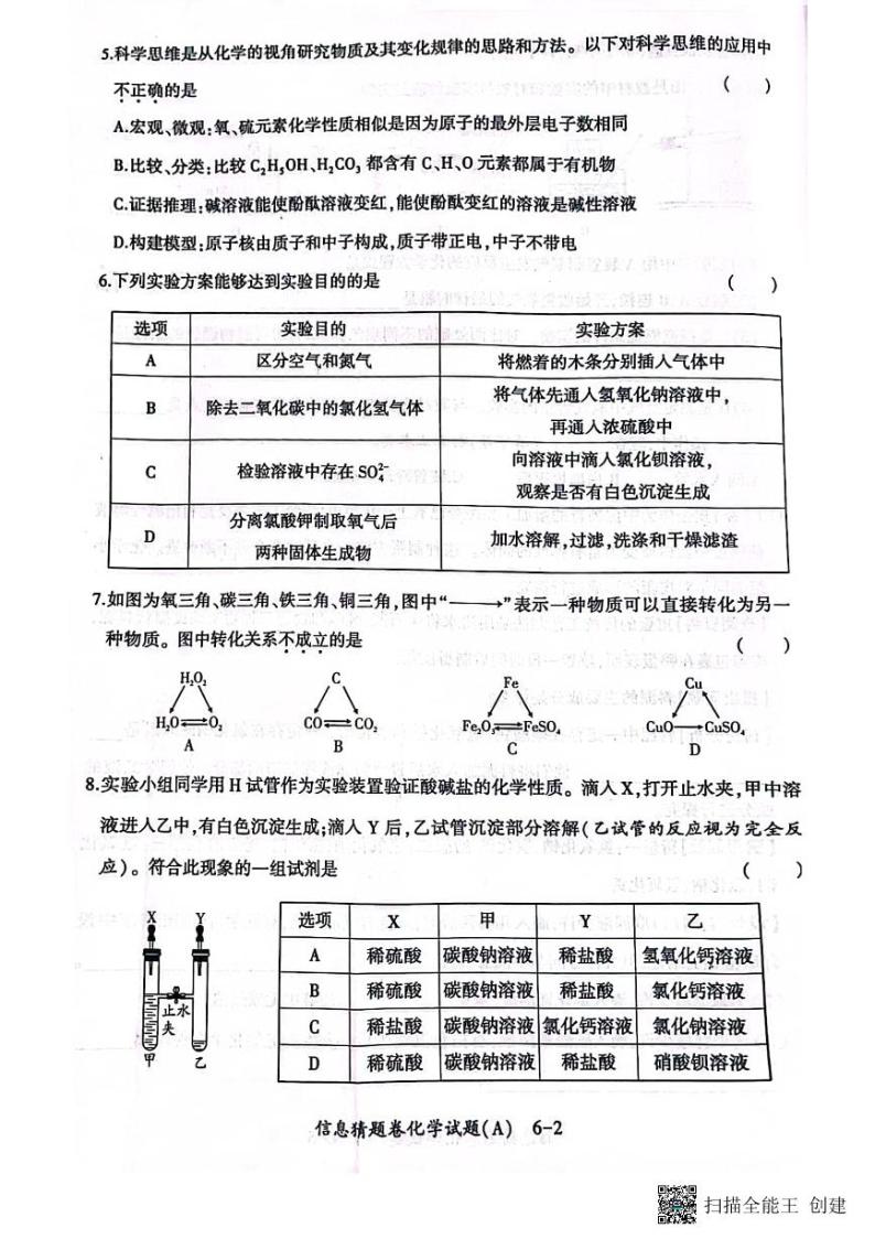 2023年陕西省咸阳师范学院附属中学初中学业水平考试化学信息猜想卷A02
