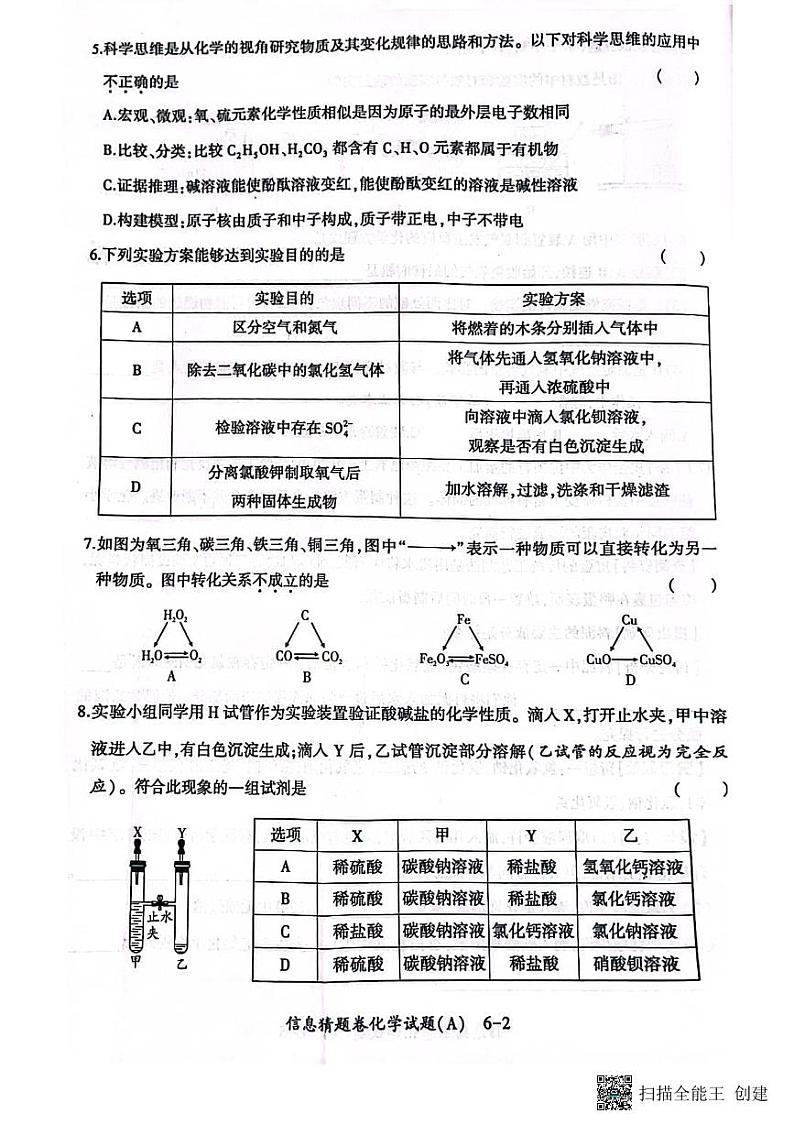 2023年陕西省咸阳师范学院附属中学初中学业水平考试化学信息猜想卷A02