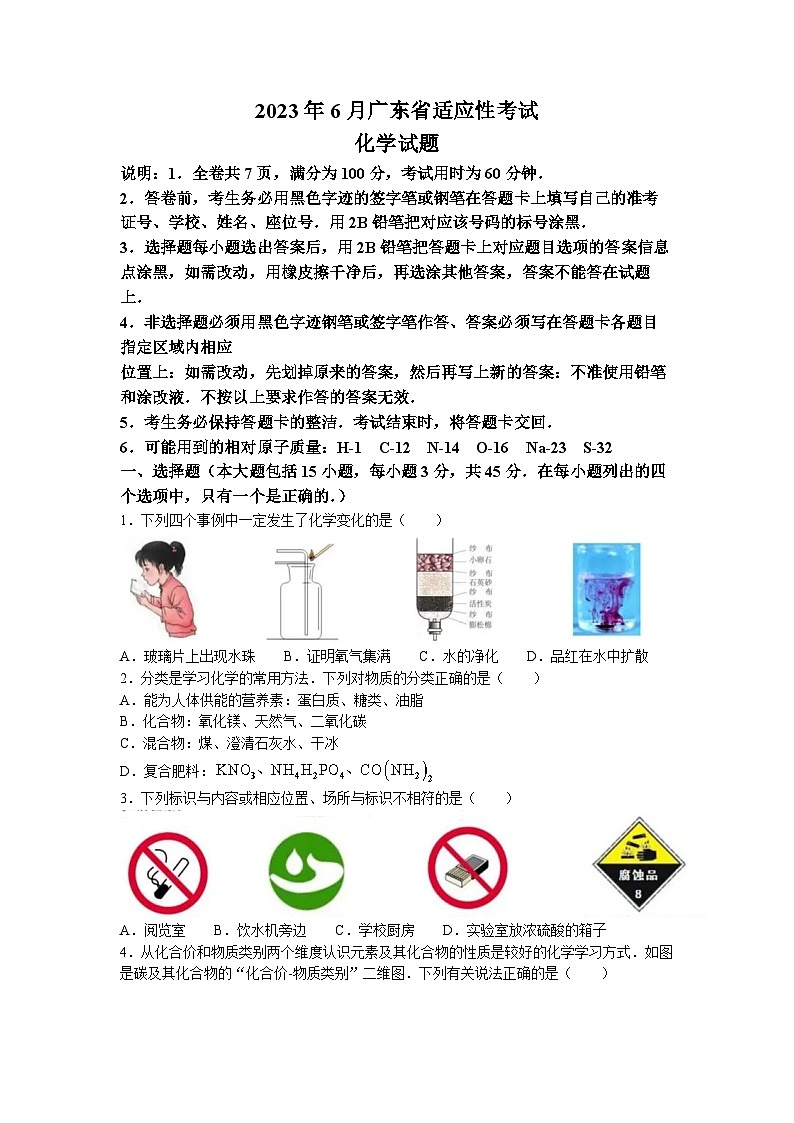 2023年广东省江门市恩平市大田初级中学中考适应性化学试题(无答案)第1页