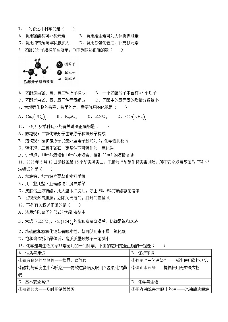2023年黑龙江省鸡西市中考二模化学试题02