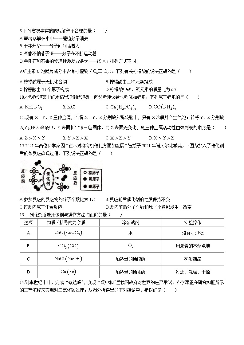 2023年海南省海口市长彤学校中考三模化学试题(含答案)02