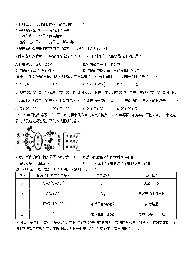 2023年海南省海口市长彤学校中考三模化学试题(含答案)02