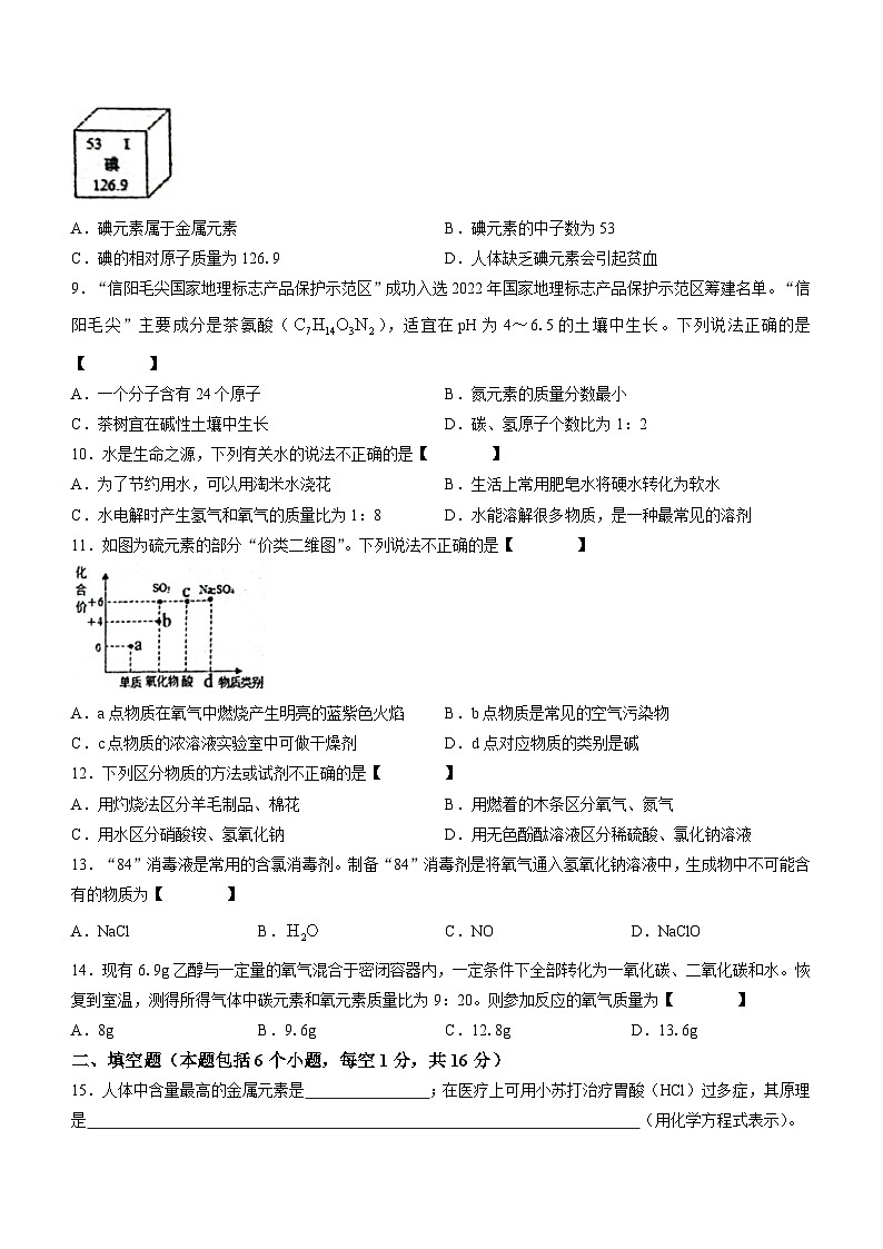 2023年河南省郑州市金水区河南省实验中学中招模拟测试（四）化学试题(含答案)02