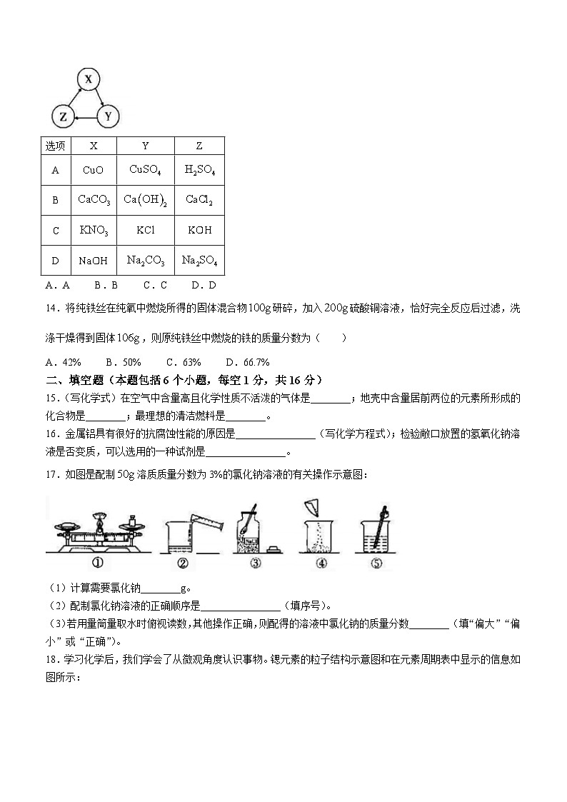 河南省驻马店市上蔡县第六初级中学2022-2023学年九年级下学期5月月考化学试题(含答案)第3页