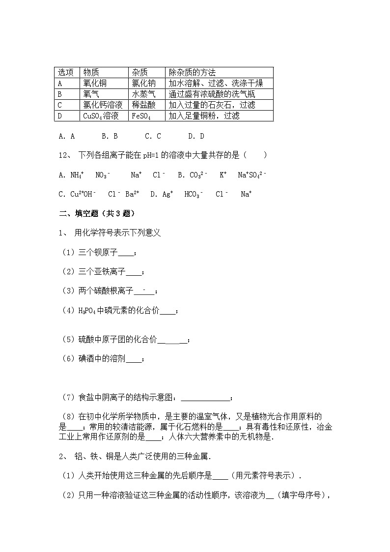 中考化学模拟试卷第3页