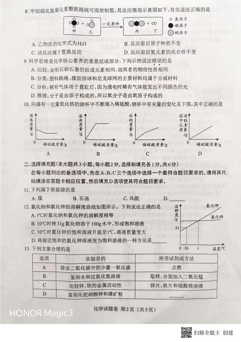 2023年江西省中考化学真题02
