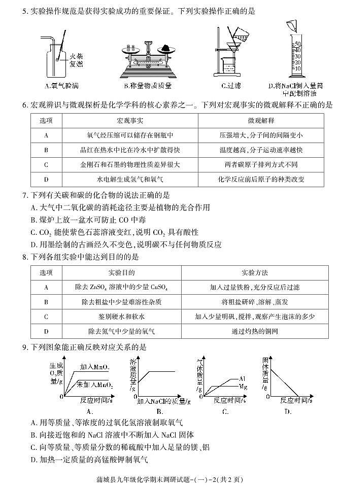 陕西省渭南市蒲城县2020-2021学年九年级上学期期末考试化学试卷第2页