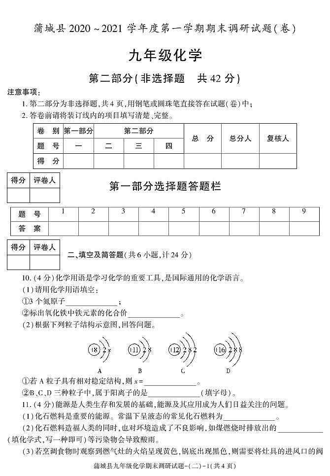 陕西省渭南市蒲城县2020-2021学年九年级上学期期末考试化学试卷第3页