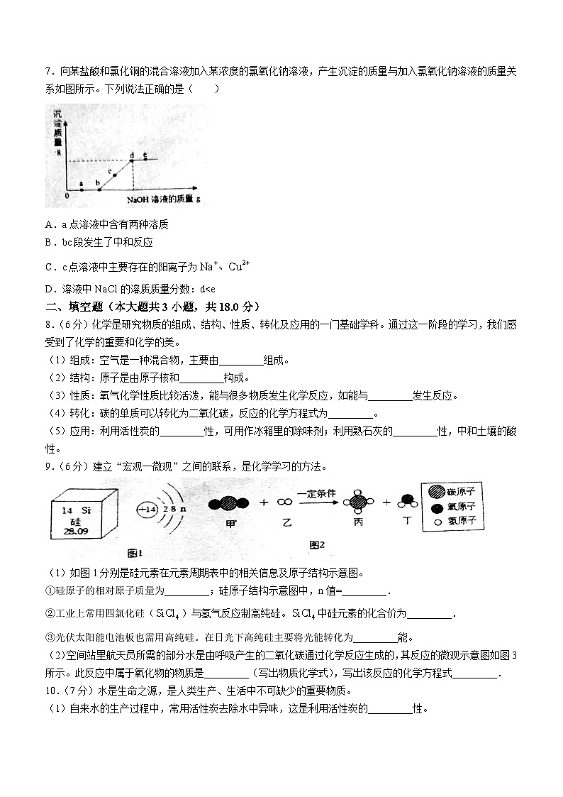 2023年贵州省黔东南州剑河县第四中学初中学业水平模拟化学试题(无答案)02