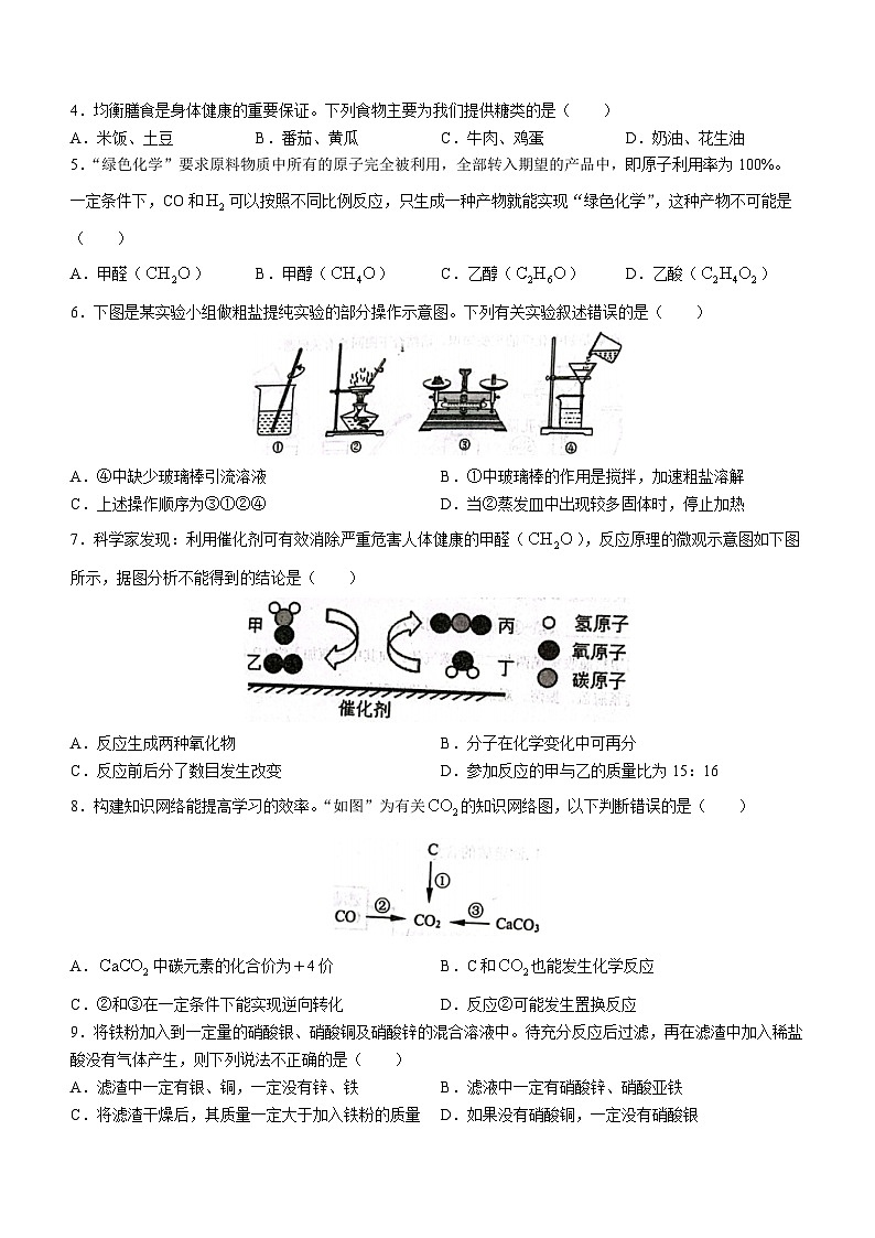 2023年山东济宁市梁山县寿张集镇中学中考模拟化学试题（含答案）第2页